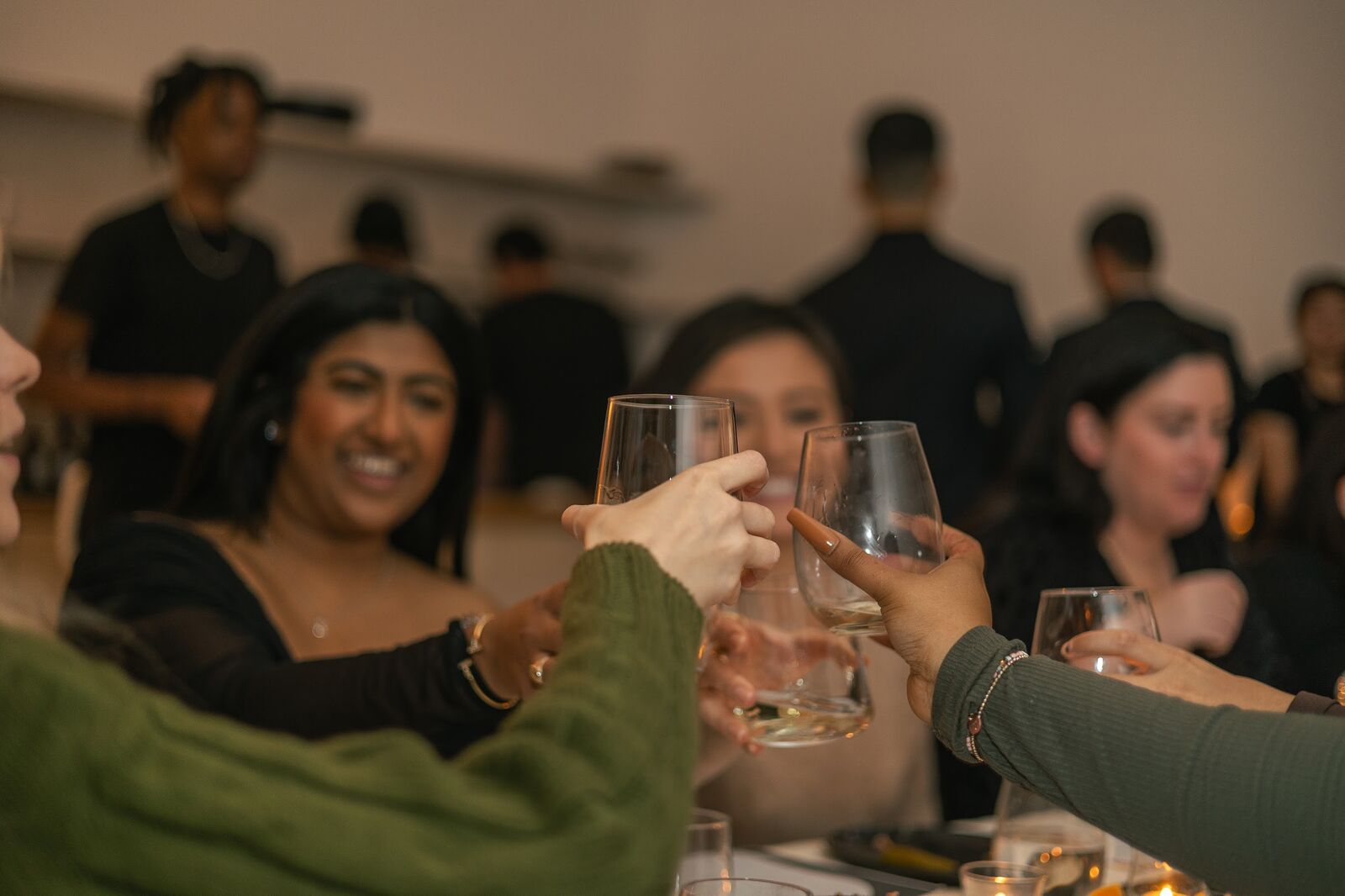 Guests raising their glasses in a toast